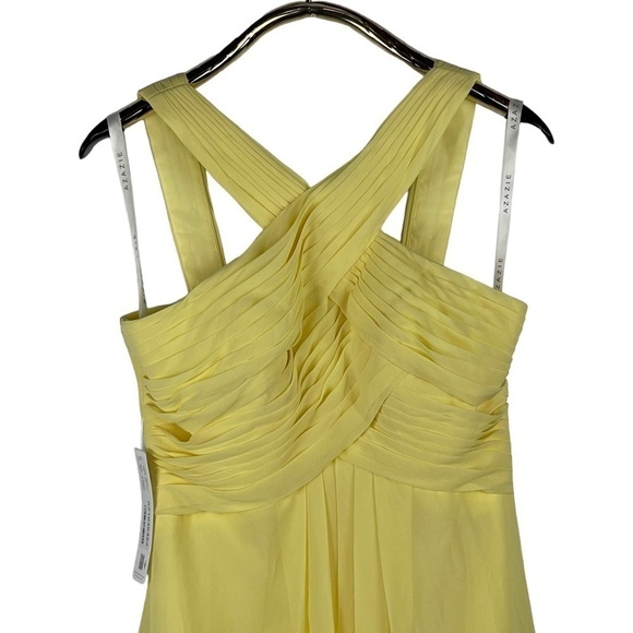 AZAZIE AMANI DAFFODIL YELLOW PLEATED CHIFFON HALTER KNEE LENGTH BRIDESMAID DRESS - Picture 5 of 13